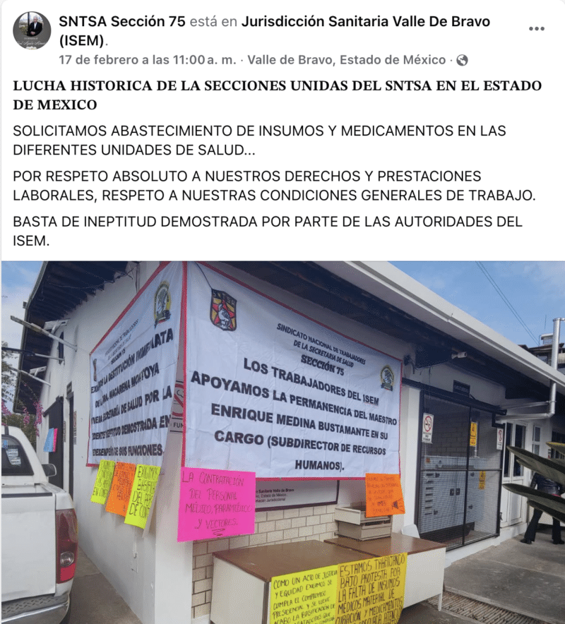 SNTSA protesta por falta de insumos 